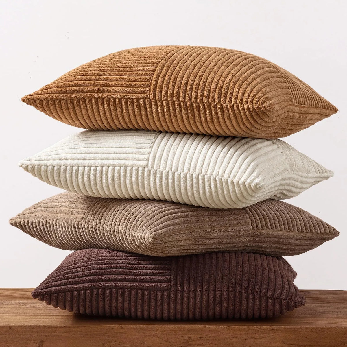 coussins décoratifs rayés beige marron moderne 45x45cm polyester coton