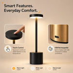 lampe table rechargeable noir moderne minimaliste interrupteur tactile 3000 6500k fer opacité 8x34cm