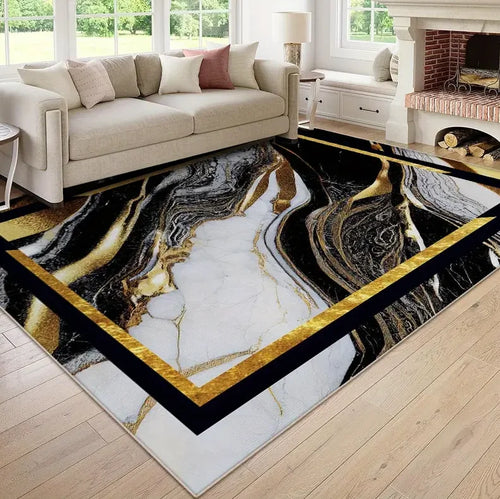 tapis rectangulaire moderne carreaux géométriques marron beige noir salon intérieur extérieur décoration maison luxe