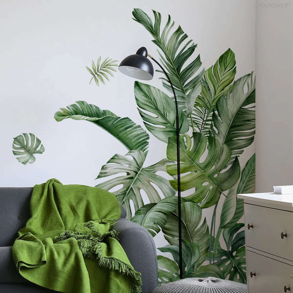 stickers muraux botaniques feuilles vertes modernes stickers adhésifs deco chambre papier peint adhesif minimalistes