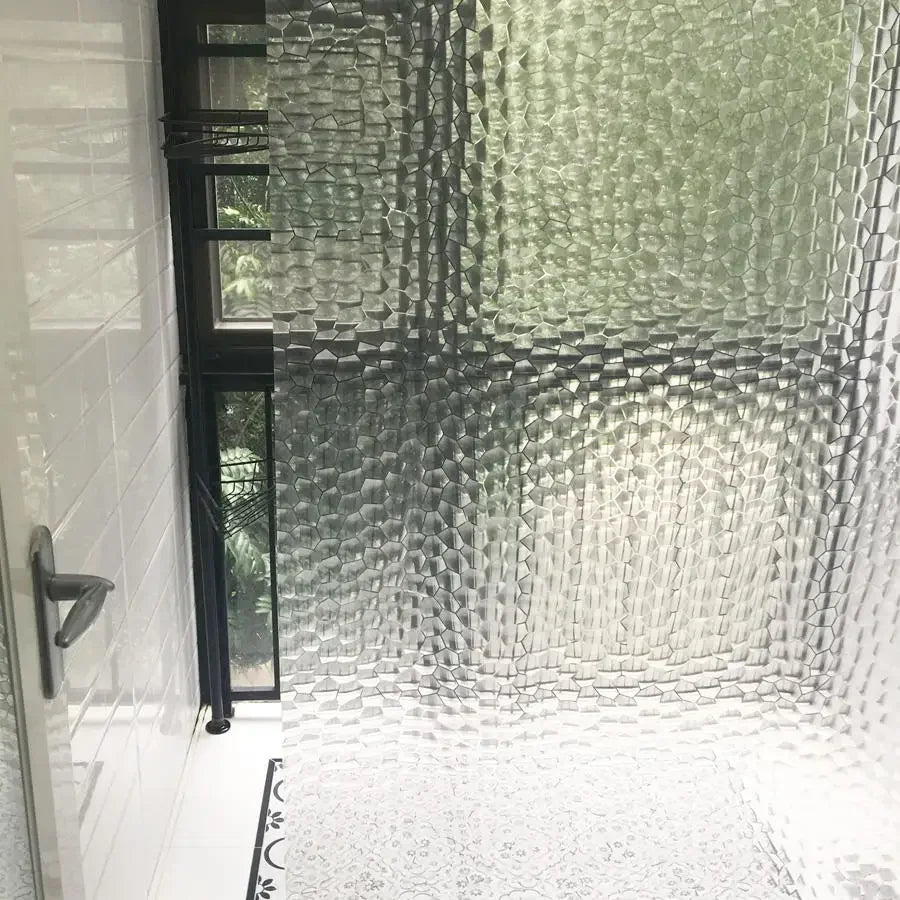 rideau douche blanc motif hexagonal relief moderne transparent métallique