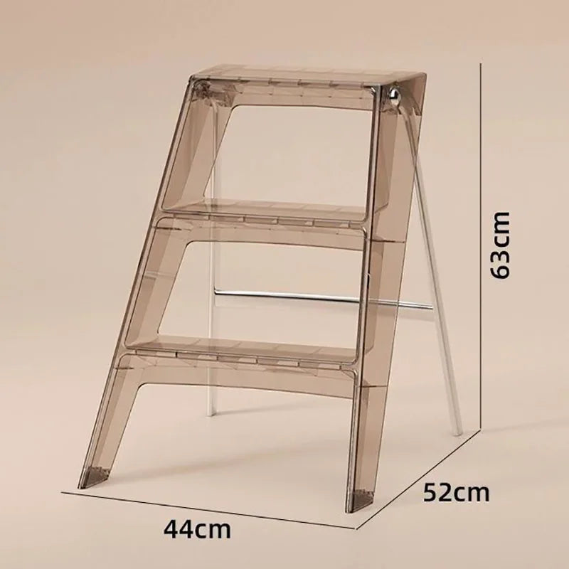 trois marches plastique transparent moderne minimaliste pieds métalliques porte ouverte poids 150kg