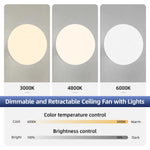 ventilateur rétractable lumière blanc moderne télécommande réglage vitesse luminosité couleur