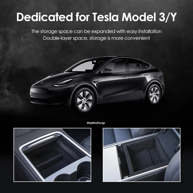 boîte rangement central tesla model noir texture flanelle pratique silicone moderne