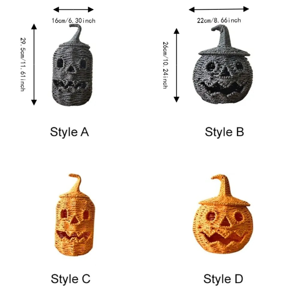 lanterne halloween citrouille tressée visage sculpté orange noire résine mat