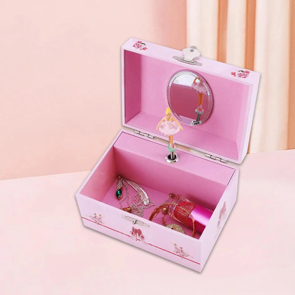 boîte bijoux rose danse fleurs imprimé miroir poupée cadenas classique.storage organizer chambre