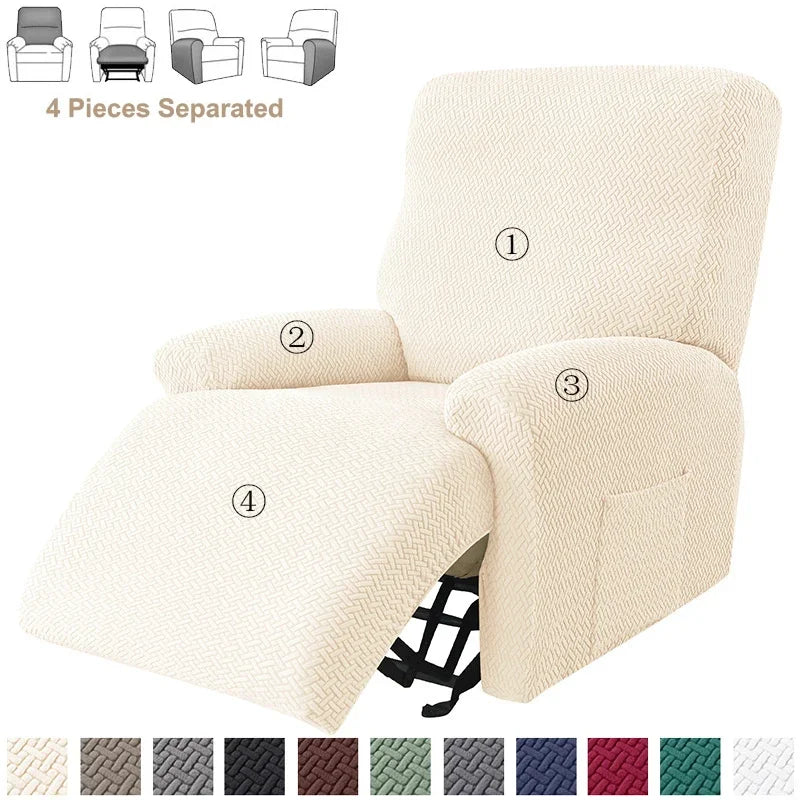 Housse fauteuil relax tissu jacquard motifs géométriques adhésif poche gris moderne