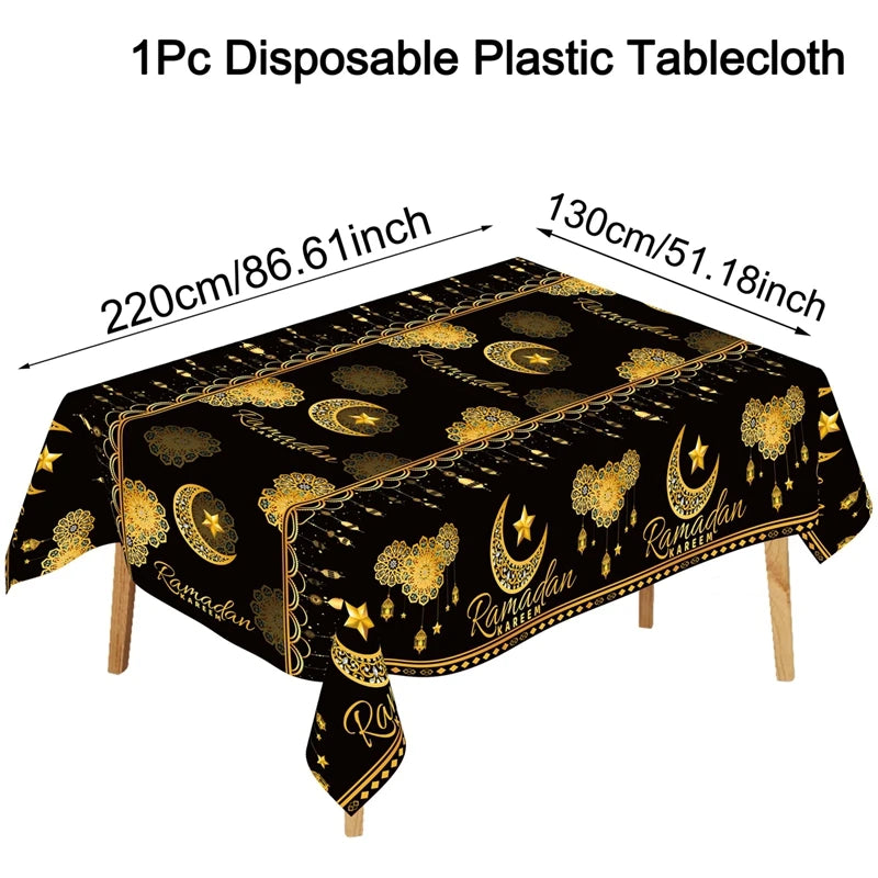 nappe table ramadan islamique motifs dorés étoiles lanternes fleurs İslam deco fête İslamique