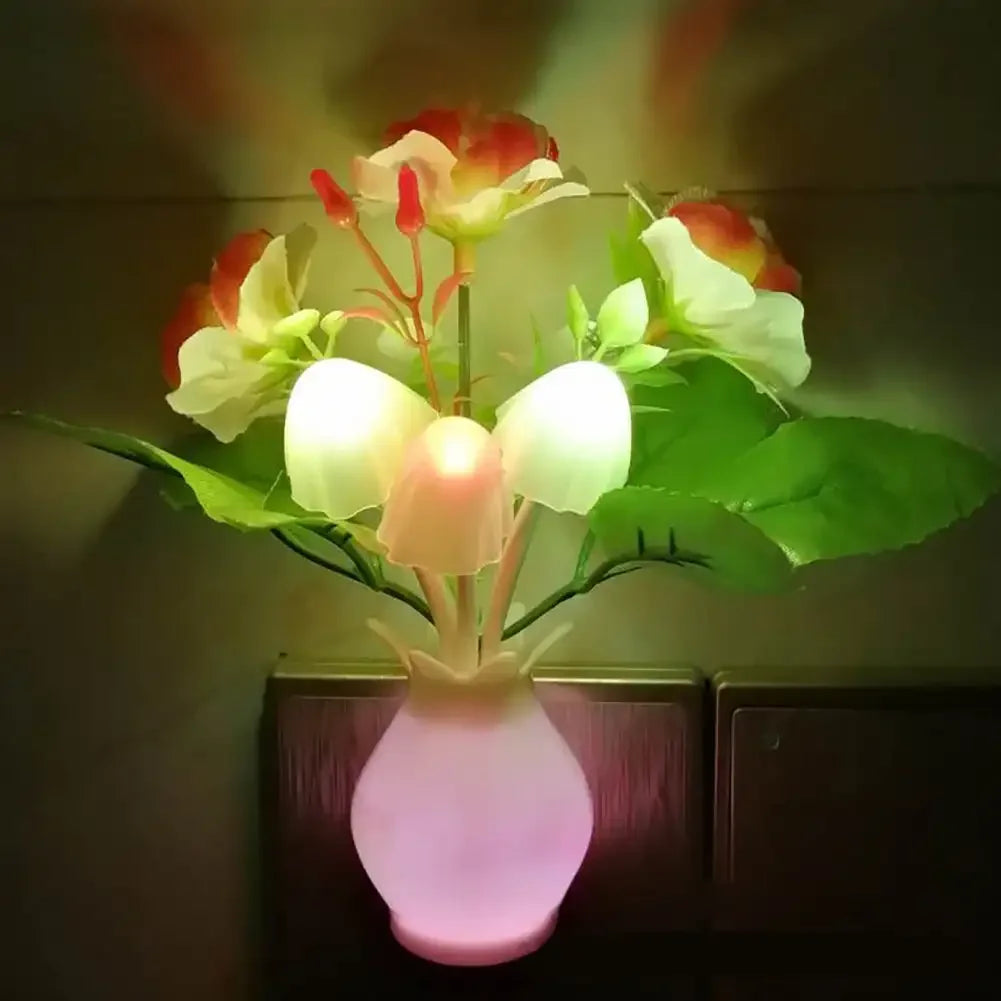 lampe nuit led fleurs artificielles vase semi transparent moderne vert rose violet bleu