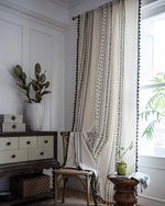 rideau boho chic motif géométrique franges noires coton opaque beige noir chambre salon