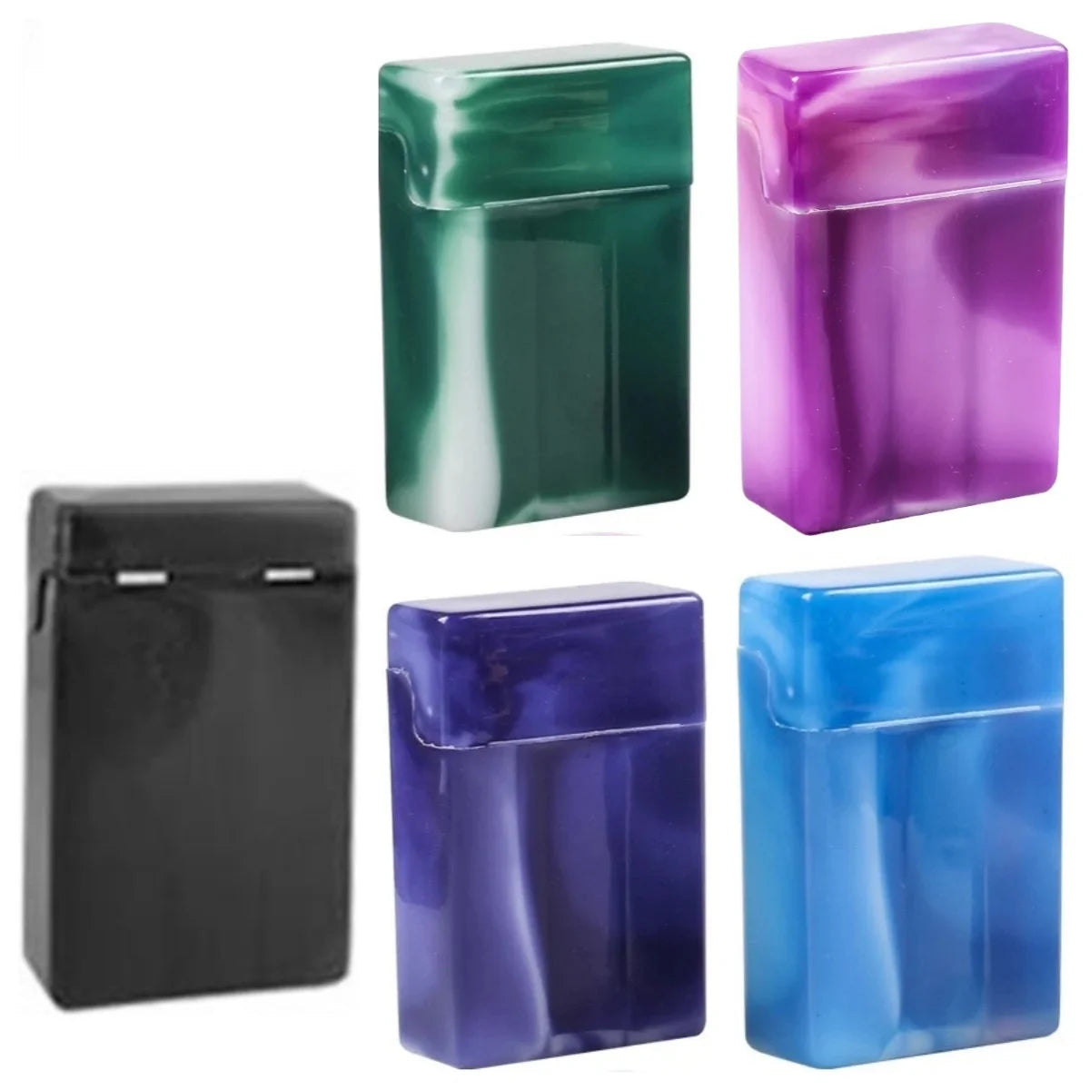 boîte cigarettes bleu marbré moderne boîte briquet stylo violet vert