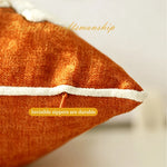 coussin orange beige citrouilles feuilles broderie 3d automnal zippé invisible décoratif atelier maison