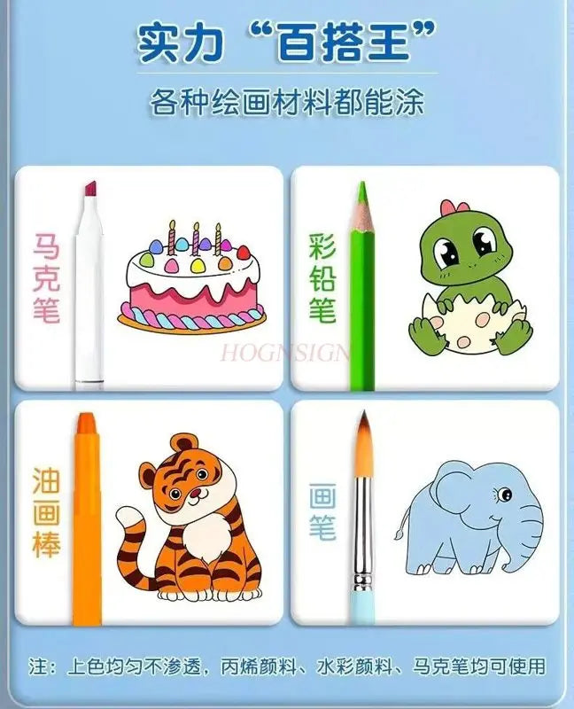 rouleau papier colorier motifs animaux crayons couleurs enfants dessin animé