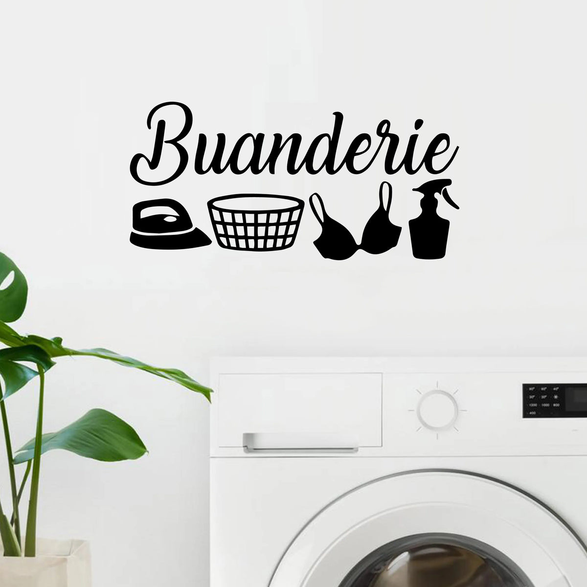 autocollants murals buanderie machines laver sèche linges graphiques français adhésifs