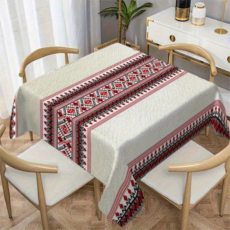 nappe table géométrique polyester blanc rouge noir traditionnelle classique ethnique