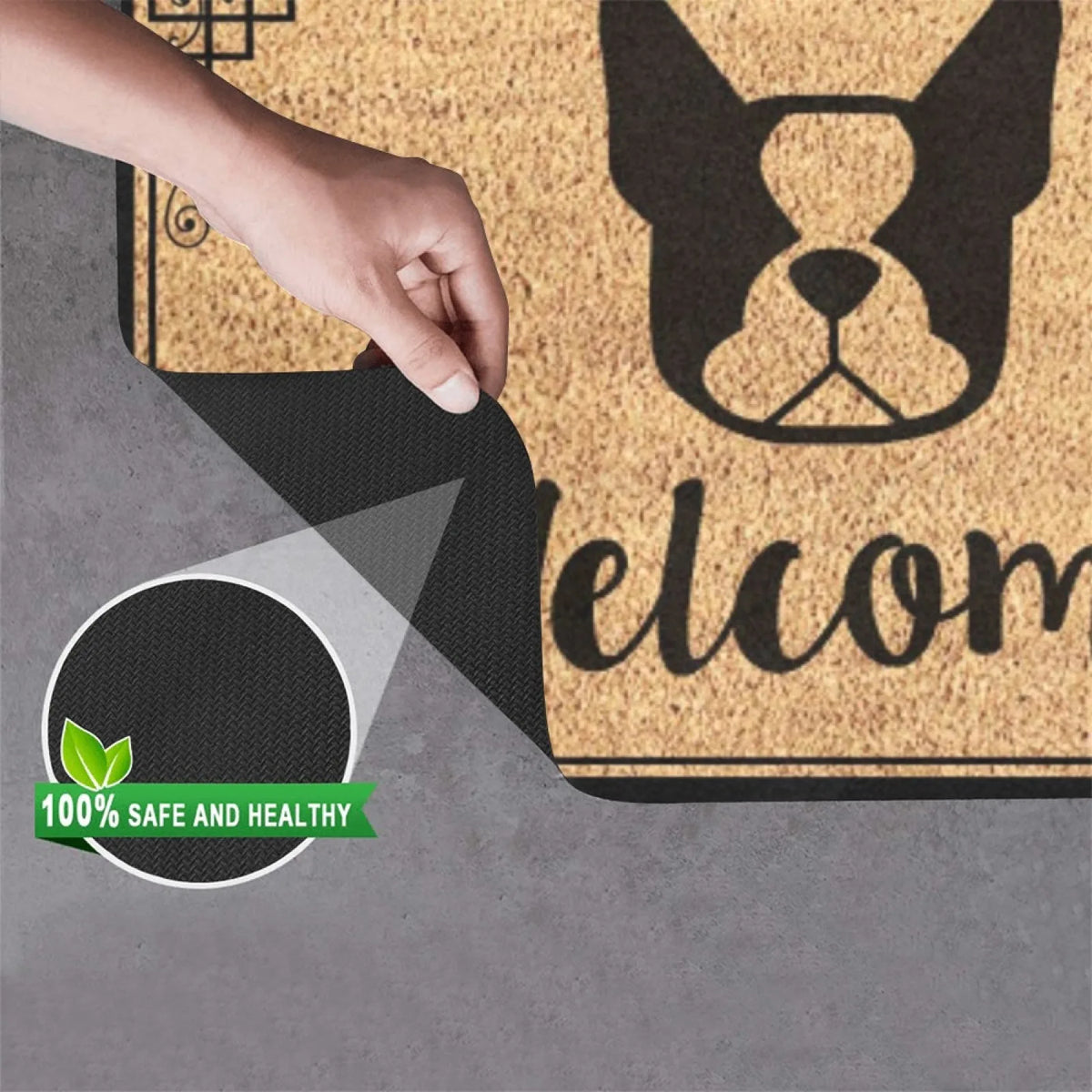 tapis bienvenue coir bulldog français welcome antidérapant adhésif extérieur moderne animalier