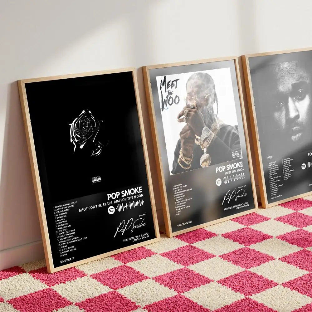 affiche pop smoke moderne graphique noir blanc gris roseDecoration murale toile impression artistique casa