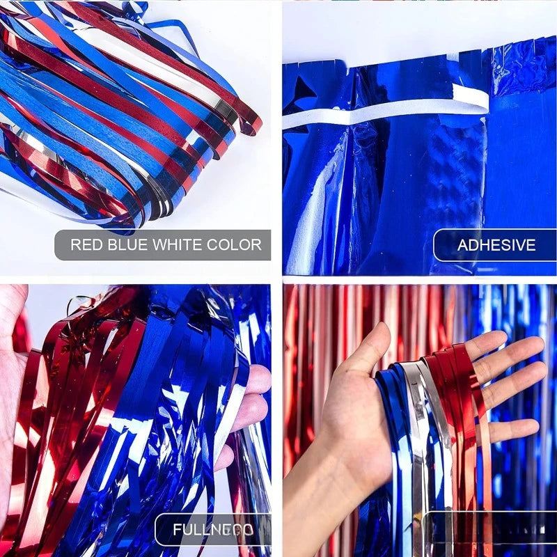 rideau décoratif rouge bleu blanc rayures étoiles adhésif festif anniversaire fête indépendance américain