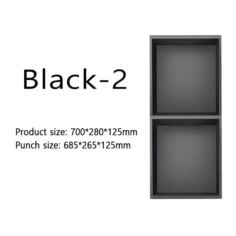 niche rangement acier inoxydable noir moderne quatre niveaux mur lampe intégrée chambre salle bain