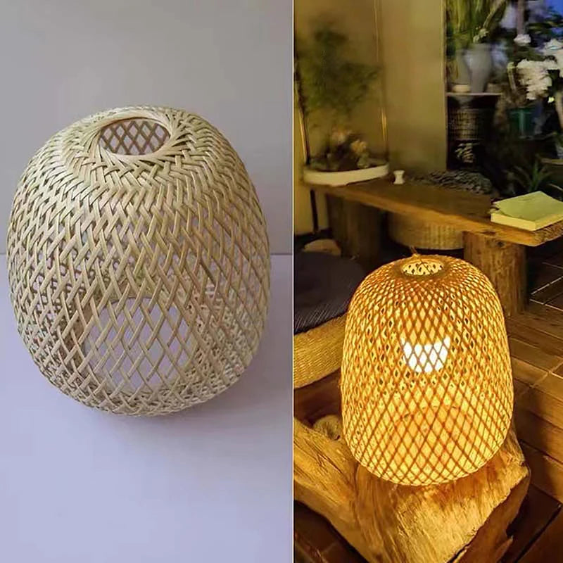 lampe suspendue tissage osier motif géométrique rustique bois naturel beigeclair