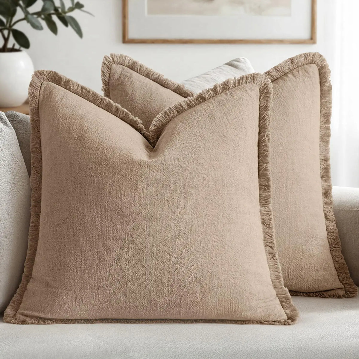 beige clair coussins lin rustiques bohème texture légèrement rugueuse lit