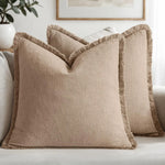 beige clair coussins lin rustiques bohème texture légèrement rugueuse lit