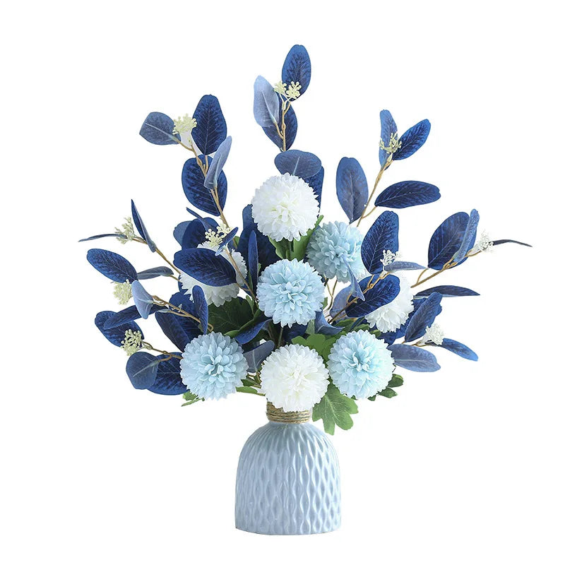 bouquet fleurs artificielles hortensia moderne décoration intérieure mariage bleu blanc vert