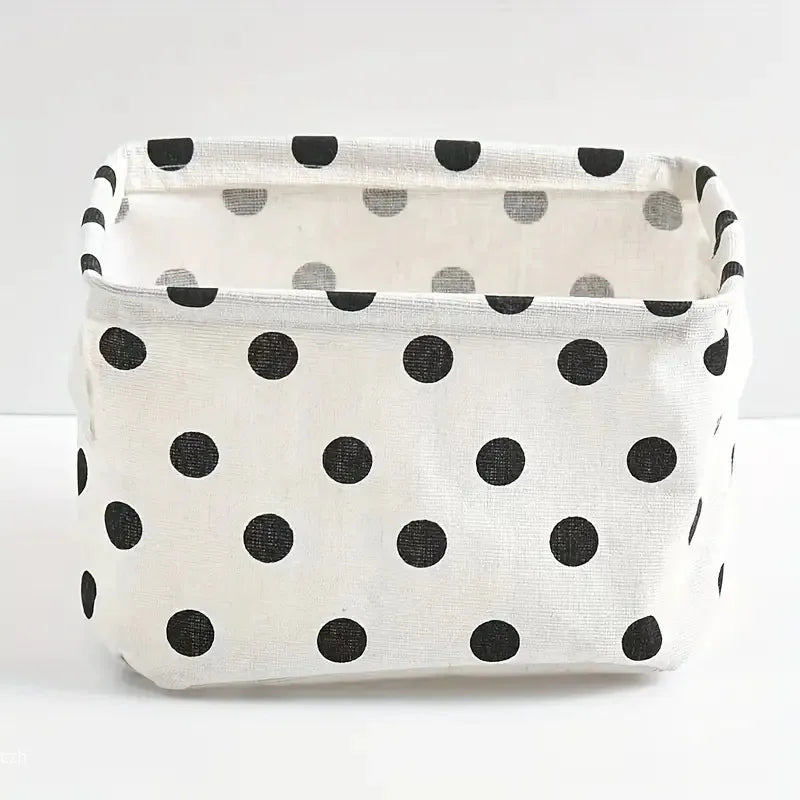 panier rangement tissu coton blanc points noirs moderne 20x13x16cm câbles stylos bouteille vase