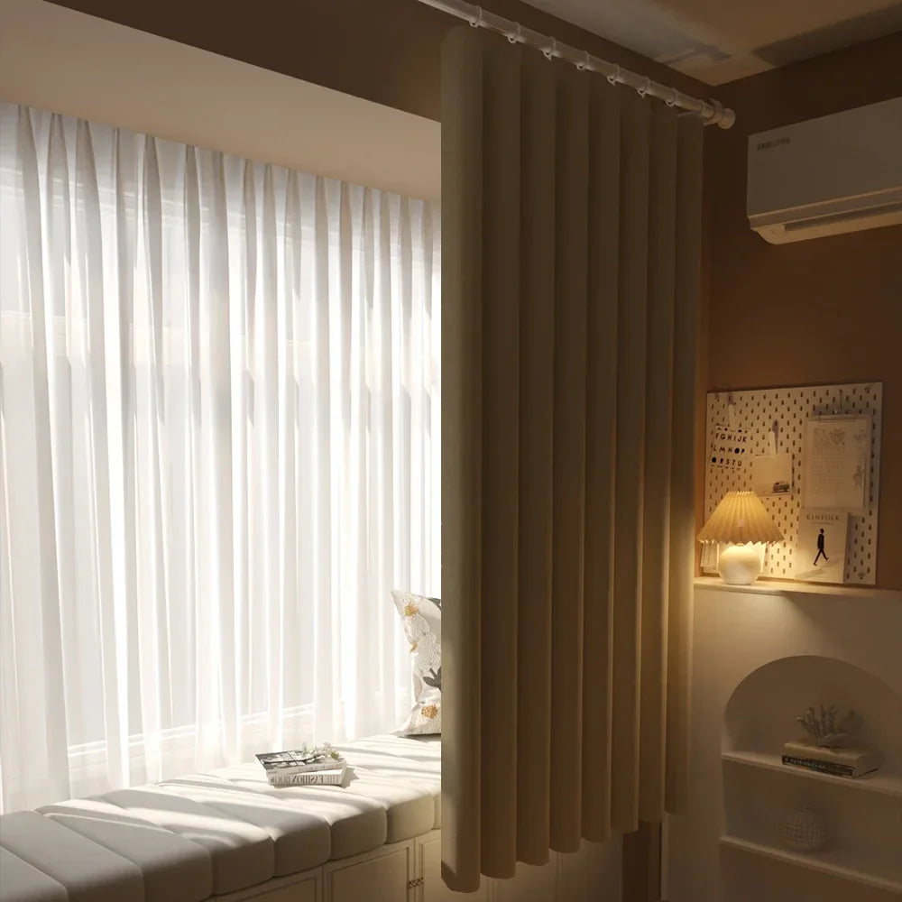 rideau beige uni opaque moderne fenêtre chambre salon polyester