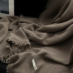 plaid coton marron texture gaufrée franges voyage printemps automne minimaliste portable chambre coucher