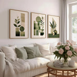 affiches géométriques abstraites vert olive moderne minimaliste bohème encadrées bois