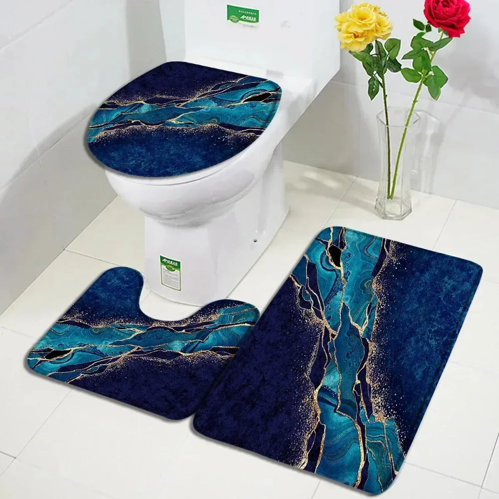ensemble tapis bain salle bain marbre bleu moderne antidérapant coton doux décoratif