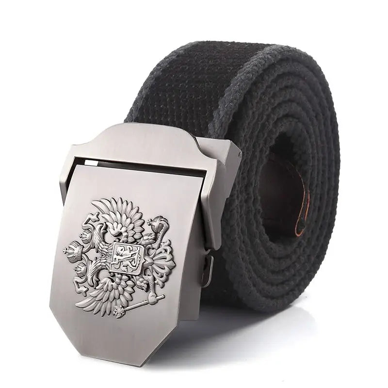 ceinture homme toile métal camouflage noir double aigle militaire décontracté opacité