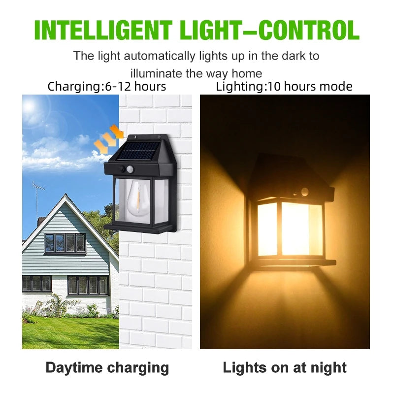 lampe solaire murale tungstène motion sensor sécurité extérieure patio moderne adhésive