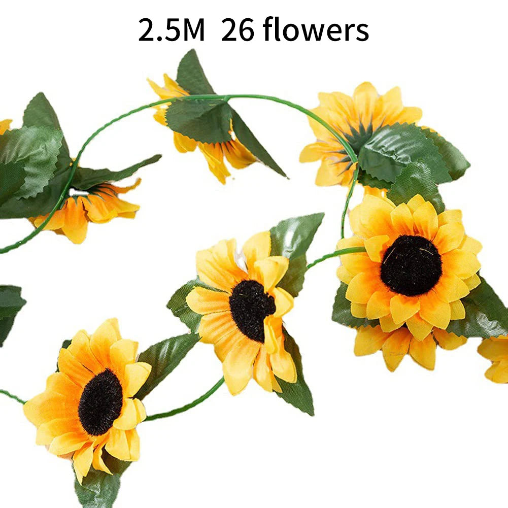 guirlande fleurs tournesol artificielles feuilles vertes extérieur décoration maison jaune noire festive naturelle