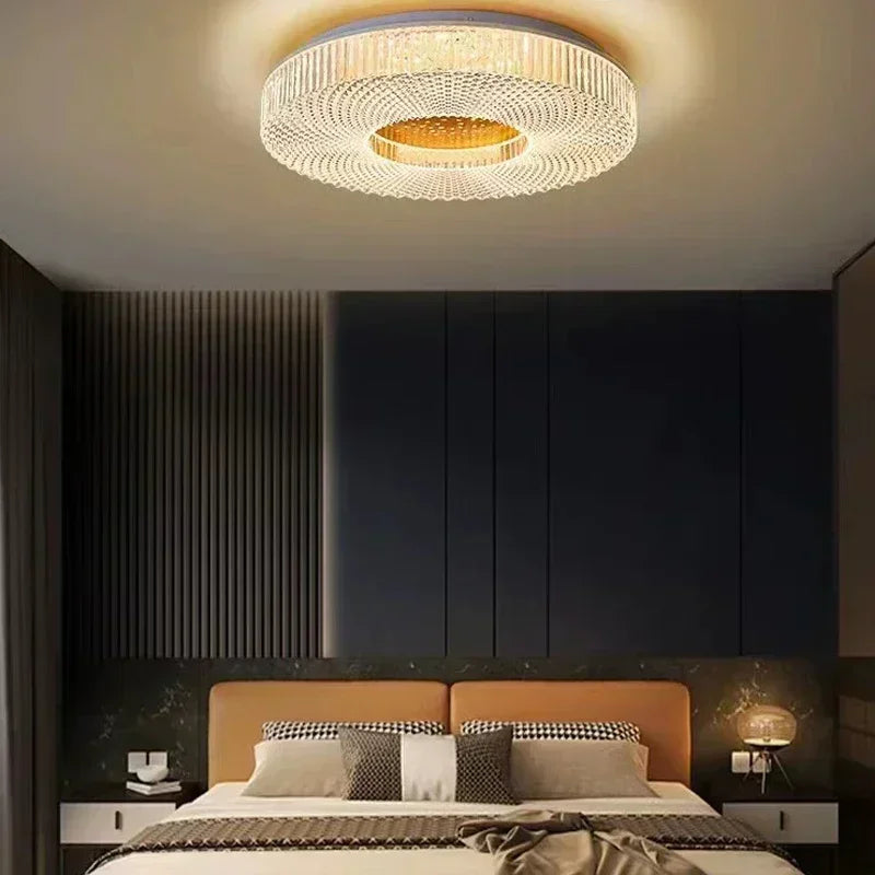plafonnier moderne acrylique blanc doré concentrique 40cm led fixe chambre salon