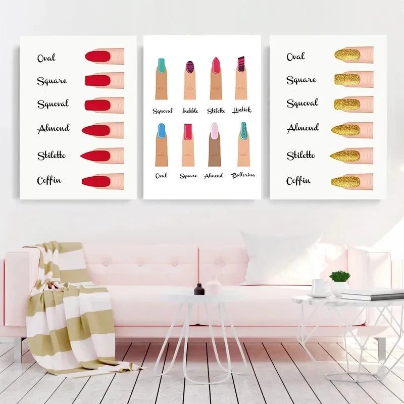 affiche encadrée salon manucure décoration murale ongles maquillage moderne minimaliste rose