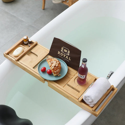 tablette bain bois bleu moderne support réglable accessoires salle bain