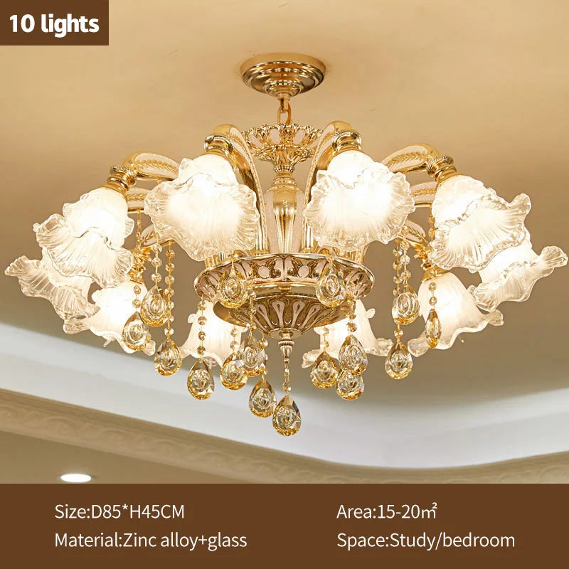 lustre doré cristal fleurs classique baroque salon encastrée led 2000lm 82000lm