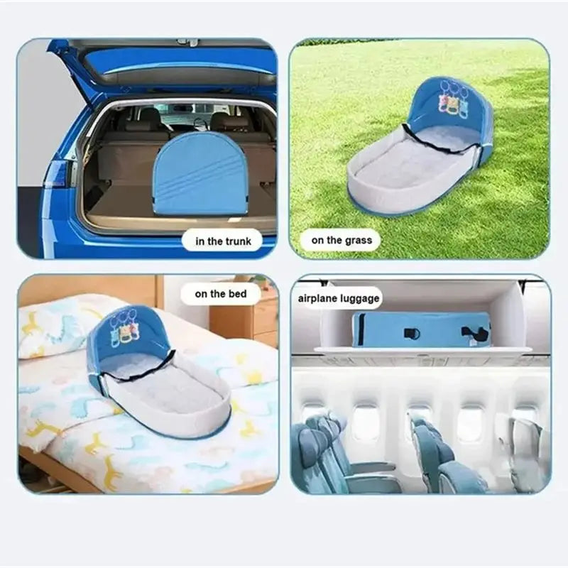 lit pliable bébé bleu clair coussin mousse filet anti moustiques porte clés jouets moderne
