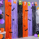 rideau décoratif halloween orange violet noir rayures chauves souris araignées adhésif opacité festif