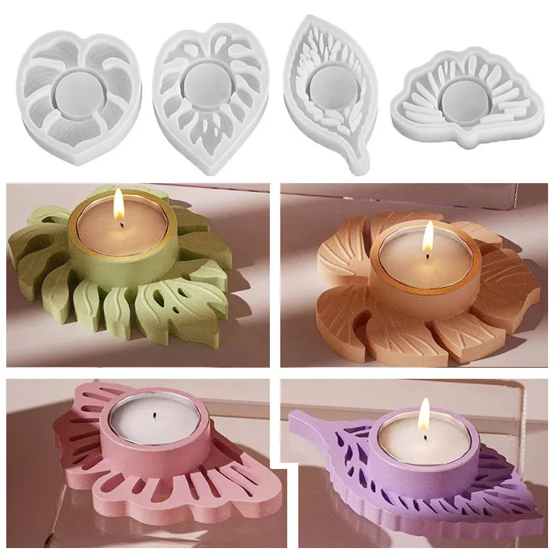 support bougie feuilles stylisées violet vert beige moderne décoratif silicone transparent opacité