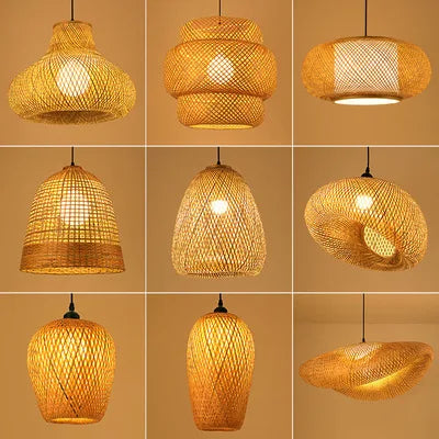 lampe suspendue tissage rotin naturel moderne rustique câble électrique socle noir pièces fixation 90