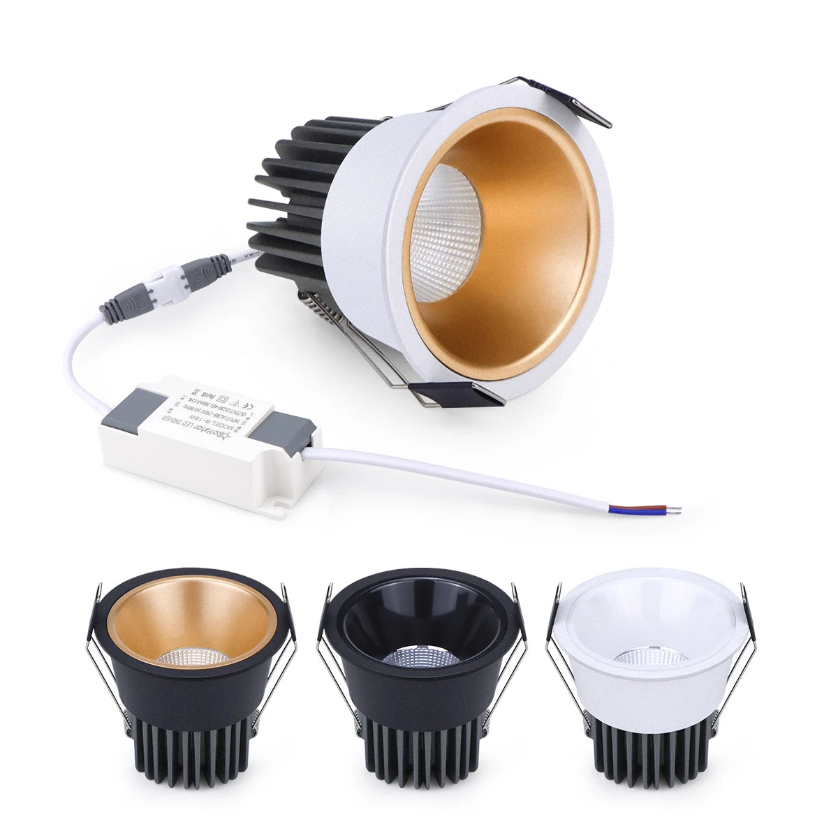 spots led encastrables alu blanc noir blanc doré grille refroidissement moderne adaptateur cable 64x57mm