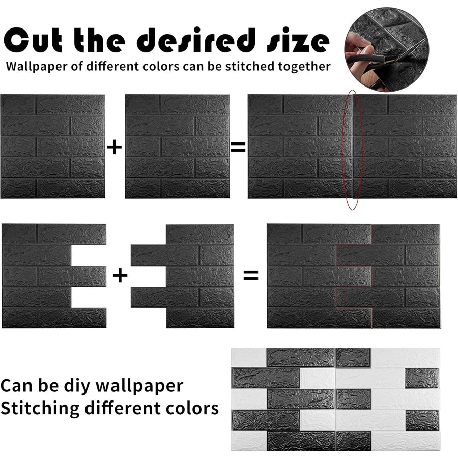 papier peint moderne adhésif brique noire décoration mur intérieur salle bain 10 pièces 20