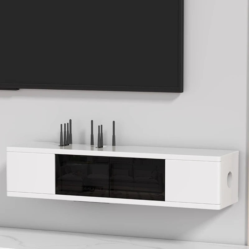 boîte rangement routeur wifi noir blanc moderne organisation living room.storage