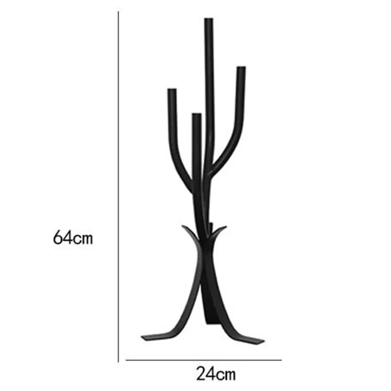 porte bougies moderne noir arbre sculpture contemporain décoration intérieure support métal trois bougies 64cm