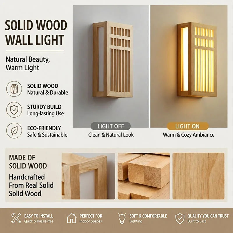 applique murale bois japonaise zen éclairage salon chambre semi translucide LED