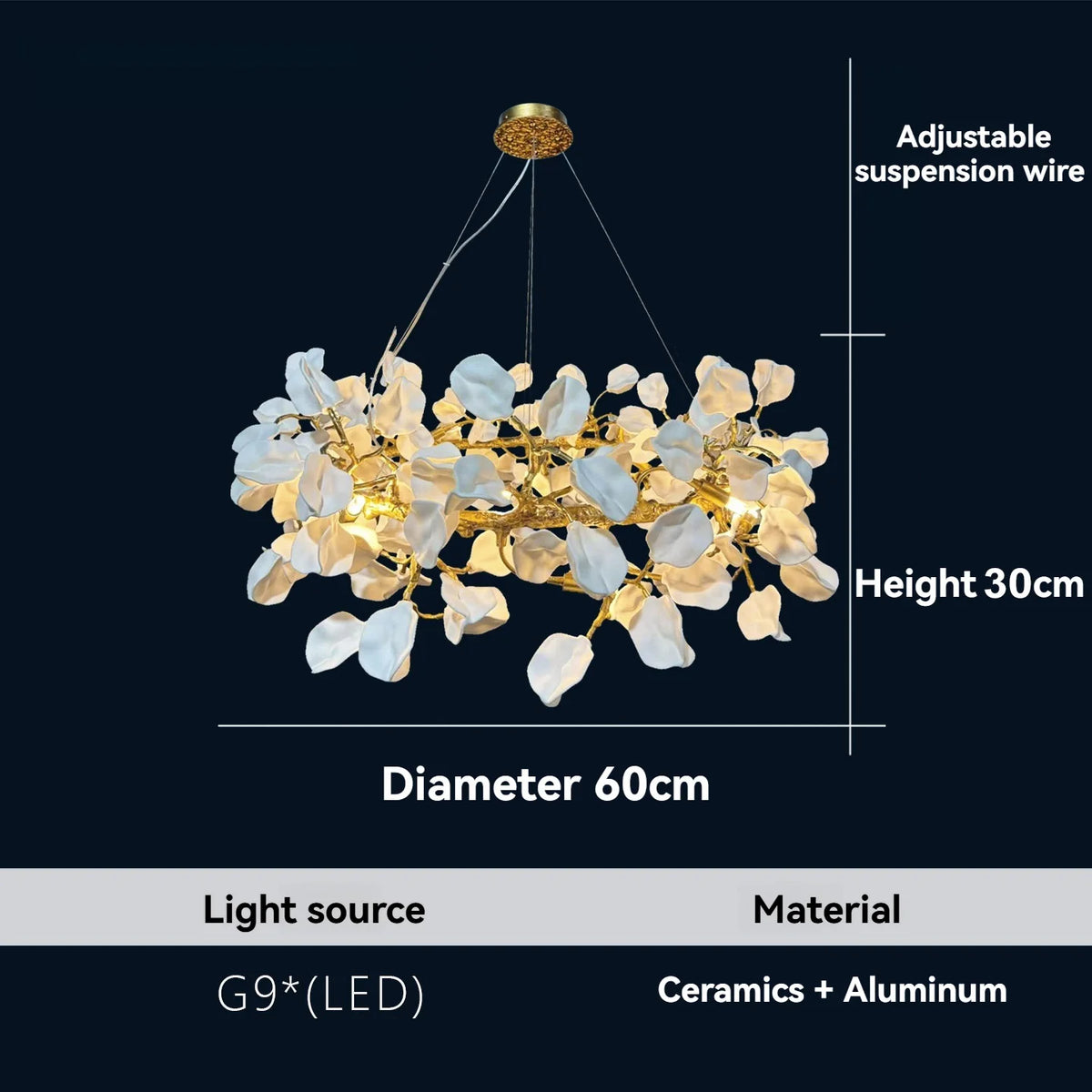 lustre suspendu moderne blanc doré petals mat cuisine salon chambre principal