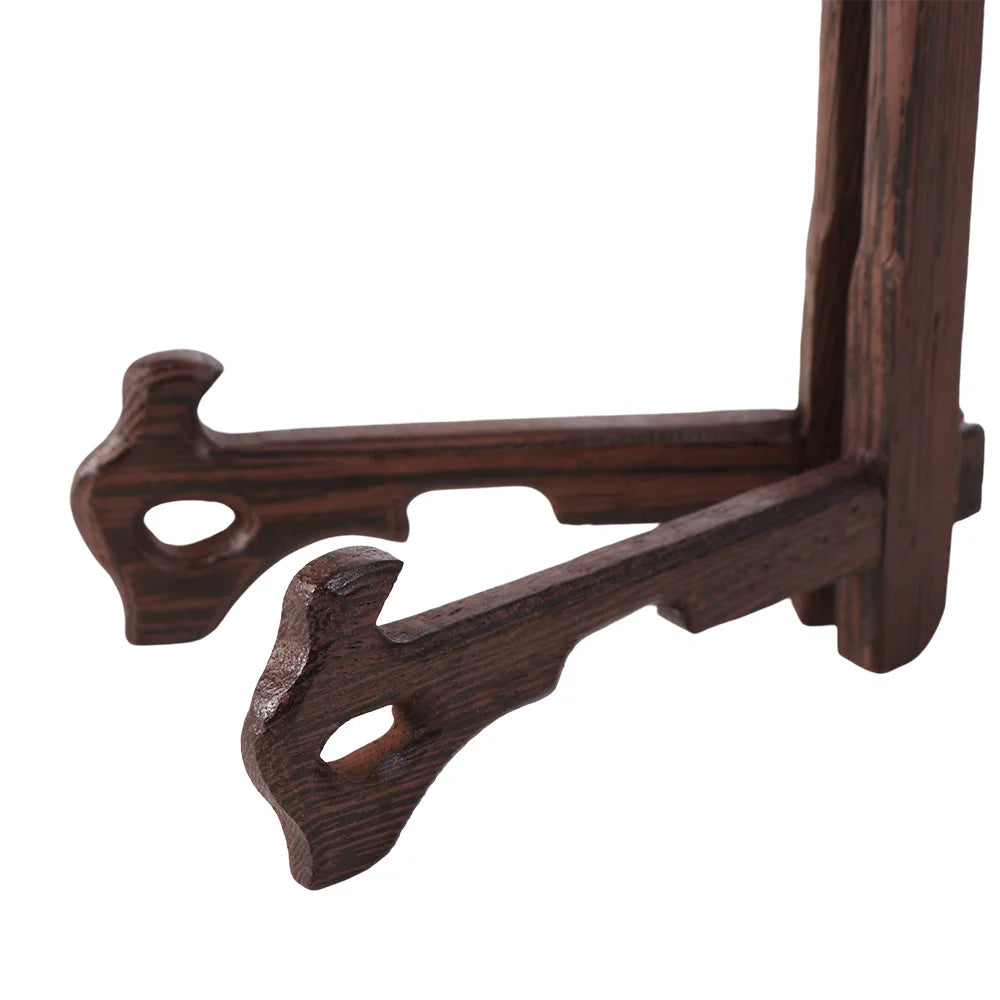 support assiettes bois marron texture naturelle classique visibles métalliques pliable utilisation multiple